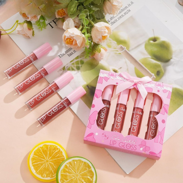 4-piece Color Castle Bow Lip Gloss Set – Cute Bow Design, Vibrant Shades, Smooth & Glossy Finish