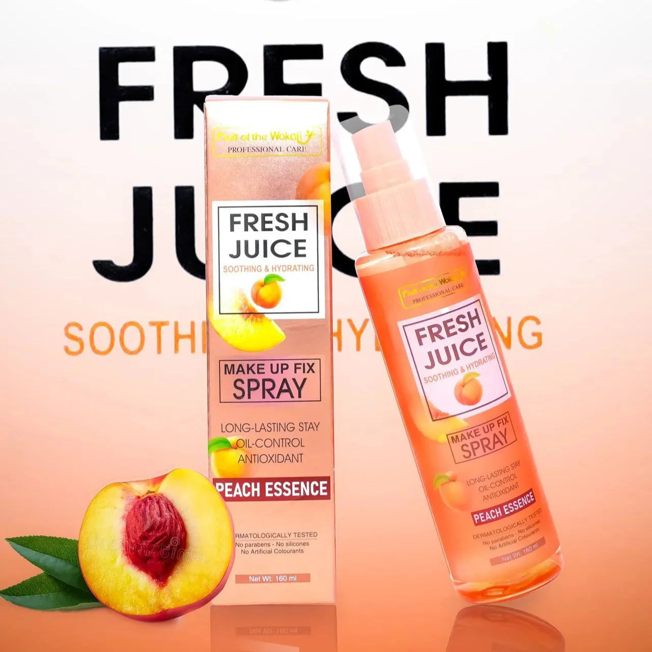 Fruit Of Wokali Makeup Fix Spray With Peach Essence – Long-lasting Hydration & Setting Mist For All Skin Types – 160ml | Makeup Fixer Spray