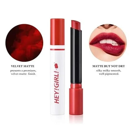 Heng Fang Hey Girl Lipstick Pack Of 4 – Original Velvet Matte Lipsticks With Long Lasting Colors Light Brown, Red, Pink, Orange