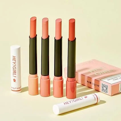 Heng Fang Hey Girl Lipstick Pack Of 4 – Original Velvet Matte Lipsticks With Long Lasting Colors Light Brown, Red, Pink, Orange