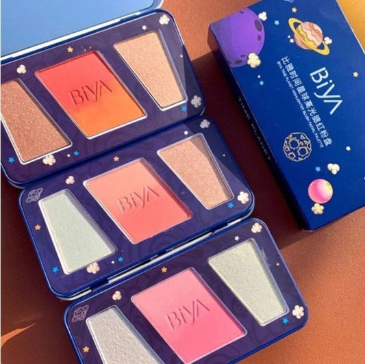 3 In 1 Colors Facial Blush Gradual Powder Blusher Shimmer Highlighter Three-dimensional Brightening Powder Blusher Palette – Biya Korean Highlighter & Blush Palette