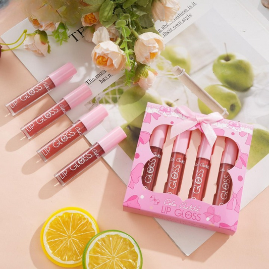 4-piece Color Castle Bow Lip Gloss Set – Cute Bow Design, Vibrant Shades, Smooth & Glossy Finish