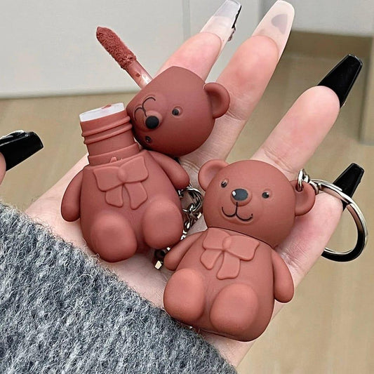 Teddy Bear Keychain Style Lip Gloss – Cute & Portable, Multicolor Shades (Pack Of 6)